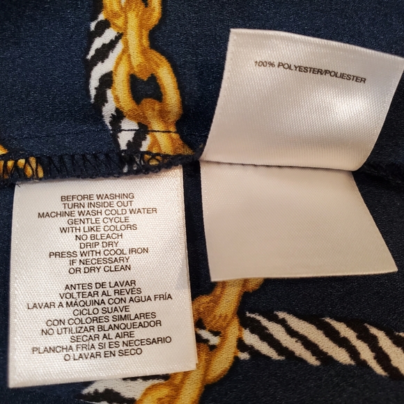 Anne Klein Chain Print 3/4 Sleeve Blouse Size Small Navy Blue Oversized Tunic - Picture 11 of 12